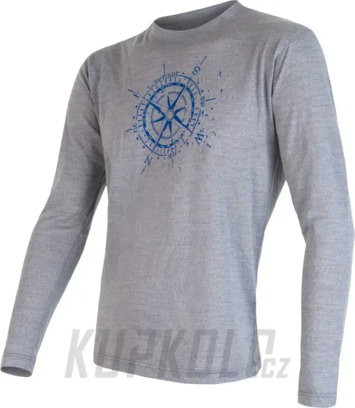 Pánské triko Sensor Merino Wool PT Compass, dlouhý rukáv - šedá Zlevněný