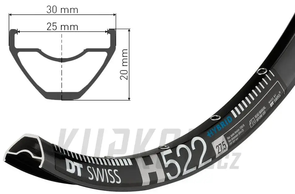 27,5" MTB ráfek DT Swiss H 522, 584x25 Nejprodávanější