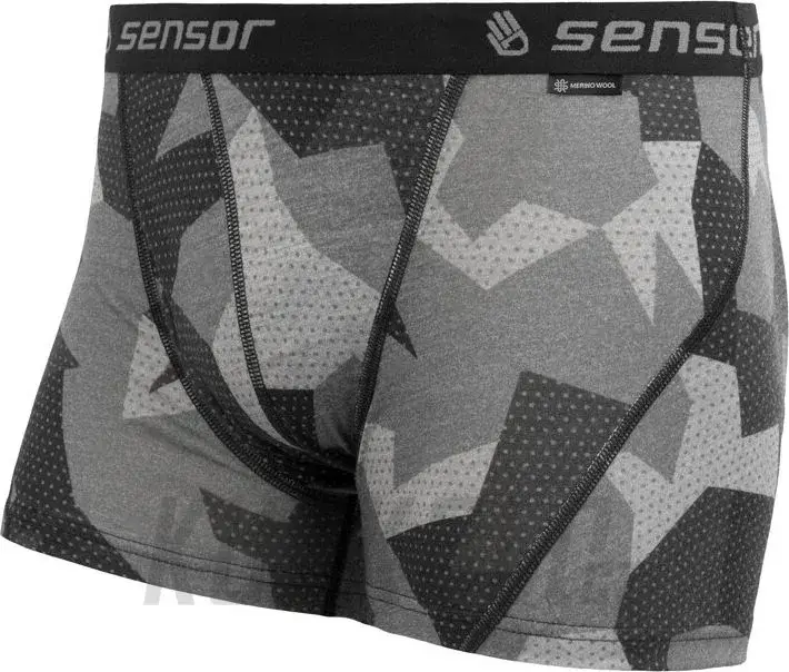 Aktuální Pánské trenky Sensor Merino Impress, černá camo