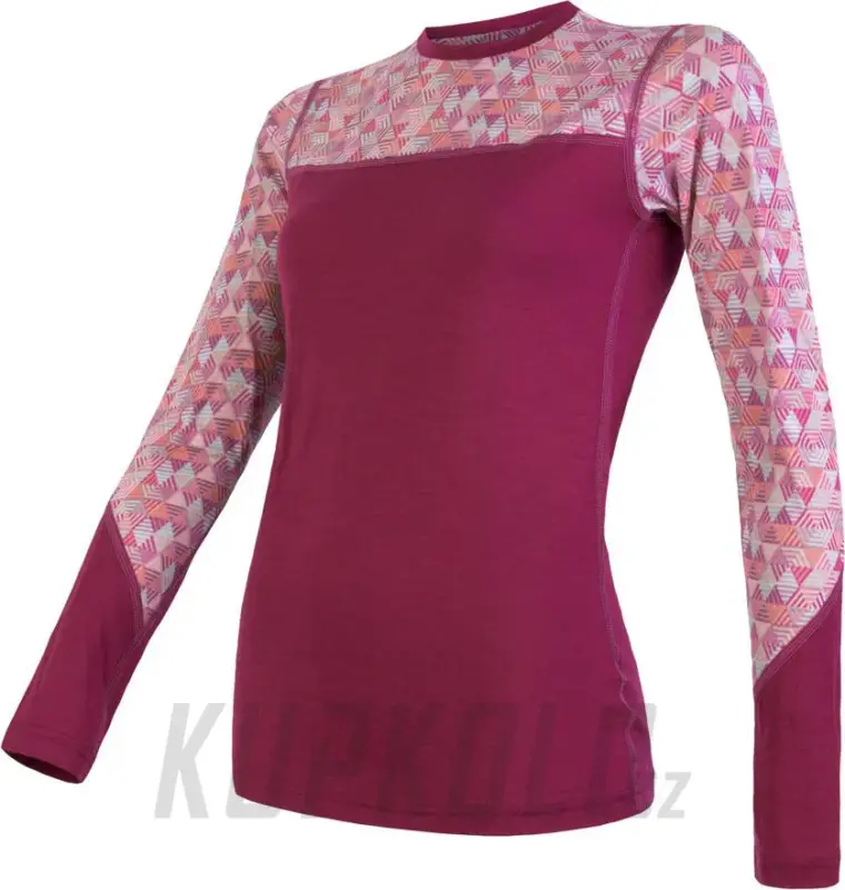Dámské triko Sensor Merino Impress, dl. rukáv - lilla/pattern Přímo Od Výrobce