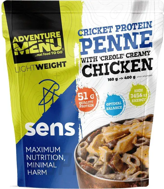 AdventureMenu Cvrččí proteinové penne s kuřecím masem v kreolské krémové omáčce Originální