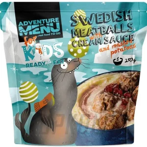 AdventureMenu Dětské Švédské masové kuličky s krémovou omáčkou a bramborovou kaší Jen Po Omezenou Doba