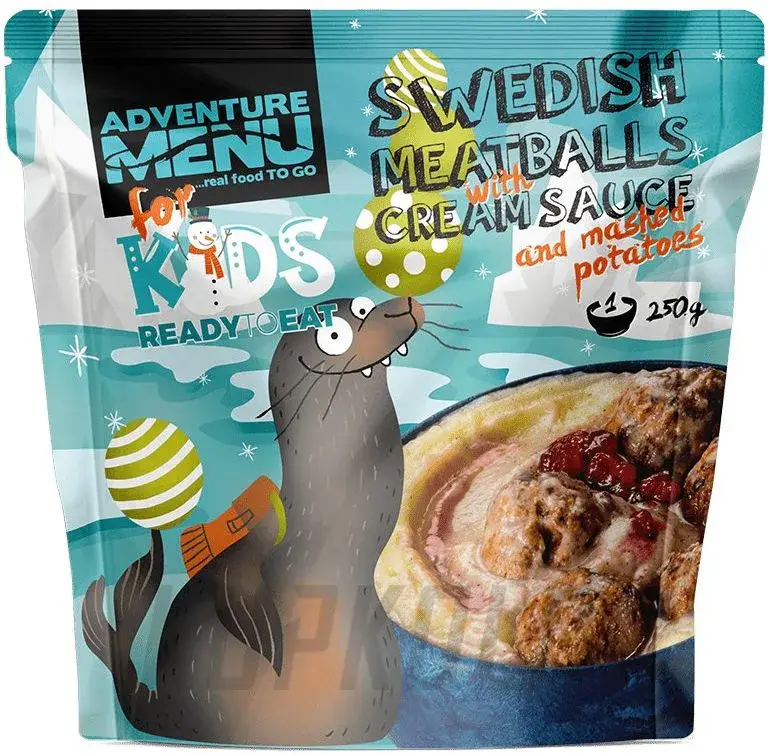 AdventureMenu Dětské Švédské masové kuličky s krémovou omáčkou a bramborovou kaší Jen Po Omezenou Doba