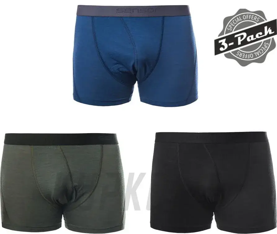 Pánské trenky 3-pack, Sensor Merino Air černá/tmavě modrá/olivie Vysoce Kvalitní