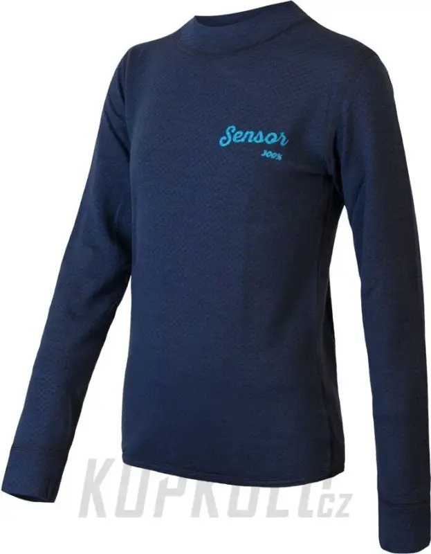 Dětské triko SENSOR MERINO DF LOGO juniorské triko dl.rukáv deep blue Autentický