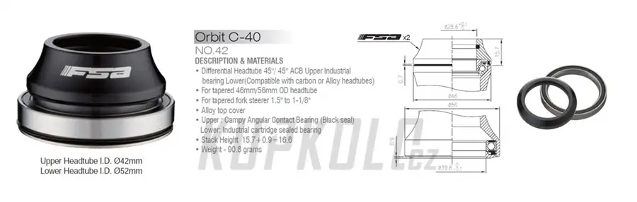 Výhodná Nabídka Integrované hlavové složení FSA Orbit C40 1 1/8-1 1/5" 7.8 mm Alu ACB ložisko