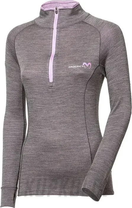 Progress Merino Bamboo dámský termo rolák s dlouhým rukávem, šedá/levandule Expresní Doručení