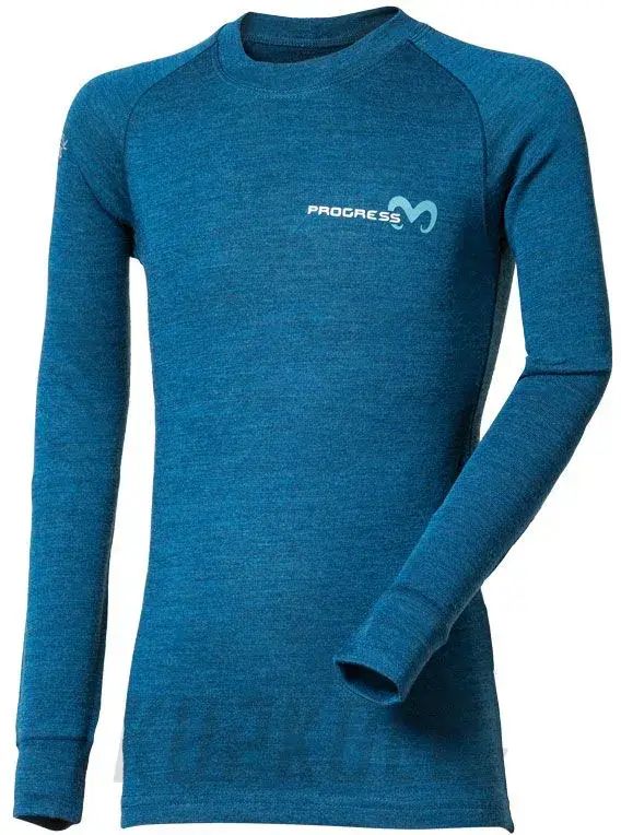 Originální Progress Merino Bamboo dětské termo triko s dlouhým rukávem, petrol/sv.modrá