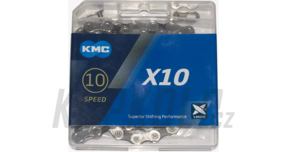 Řetěz KMC X-10, 114 článků, X-Bridge, stříbrná/černá Zlevněný