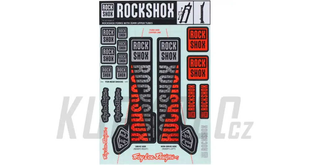 Finální Výprodej Samolepky RockShox - Troy Lee Designs stříbrná oranžová