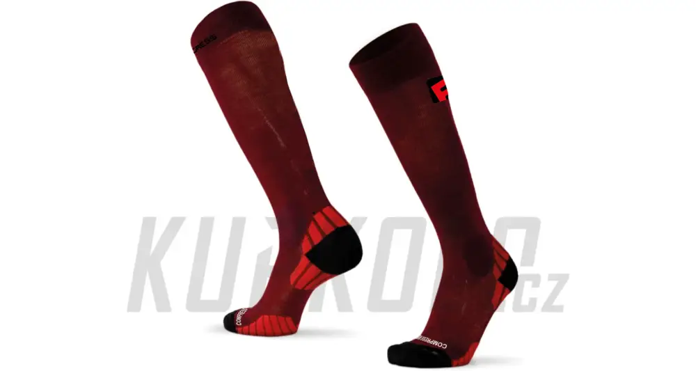 Progress Compress Merino kompresní podkolenky s merinem, vínová Výhodná Nabídka