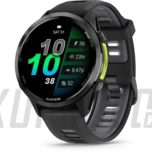 Originální Garmin Forerunner 970, šedá titanová luneta, šedé pouzdro, černý/bílý silikonový řemínek