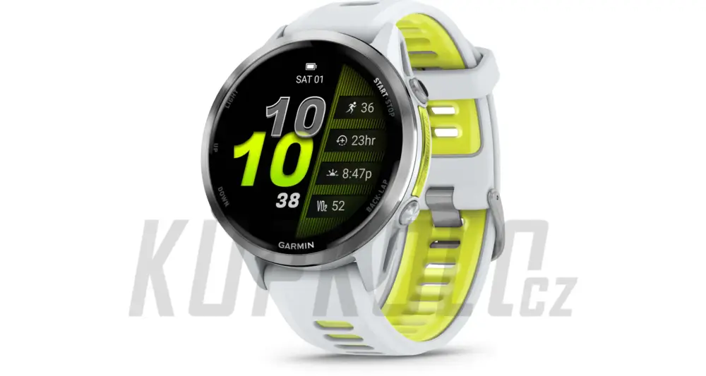 Finální Výprodej Garmin Forerunner 970, titanová luneta, bílé pouzdro, bílý/žlutý poloprůhledný řemínek