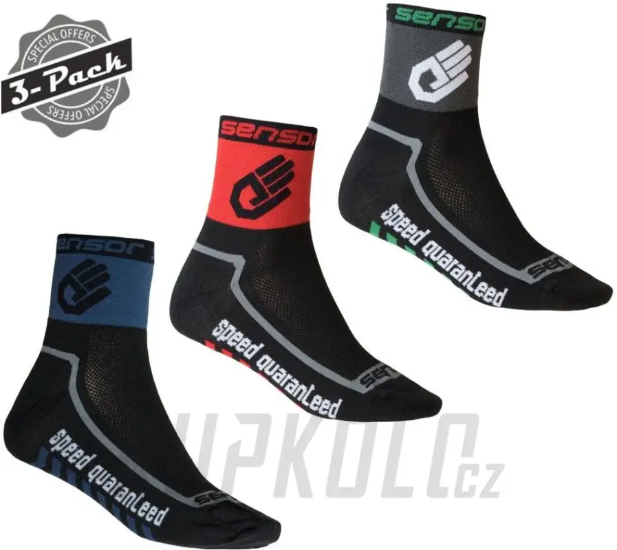 Poslední Šance Ponožky Sensor Race Lite RUKA, 3 pack - černá/červená/tm. modrá