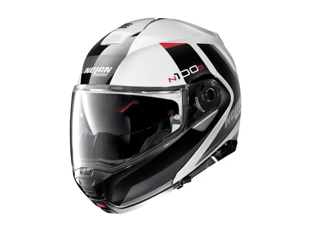 Moto helma Nolan N100-5 Hilltop N-Com Metal White 48 Hit Sezóny