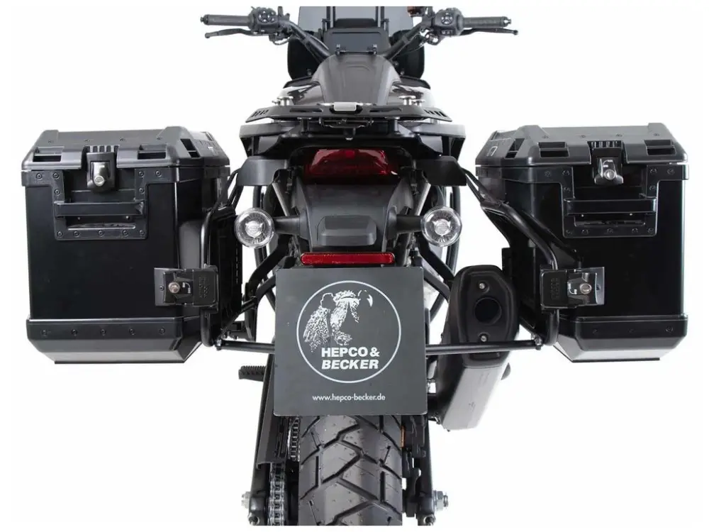 Side carrier cutout stainless steel incl Xplorer black sideboxes for Harley Davidson Pan America (2021-) Kup Teď