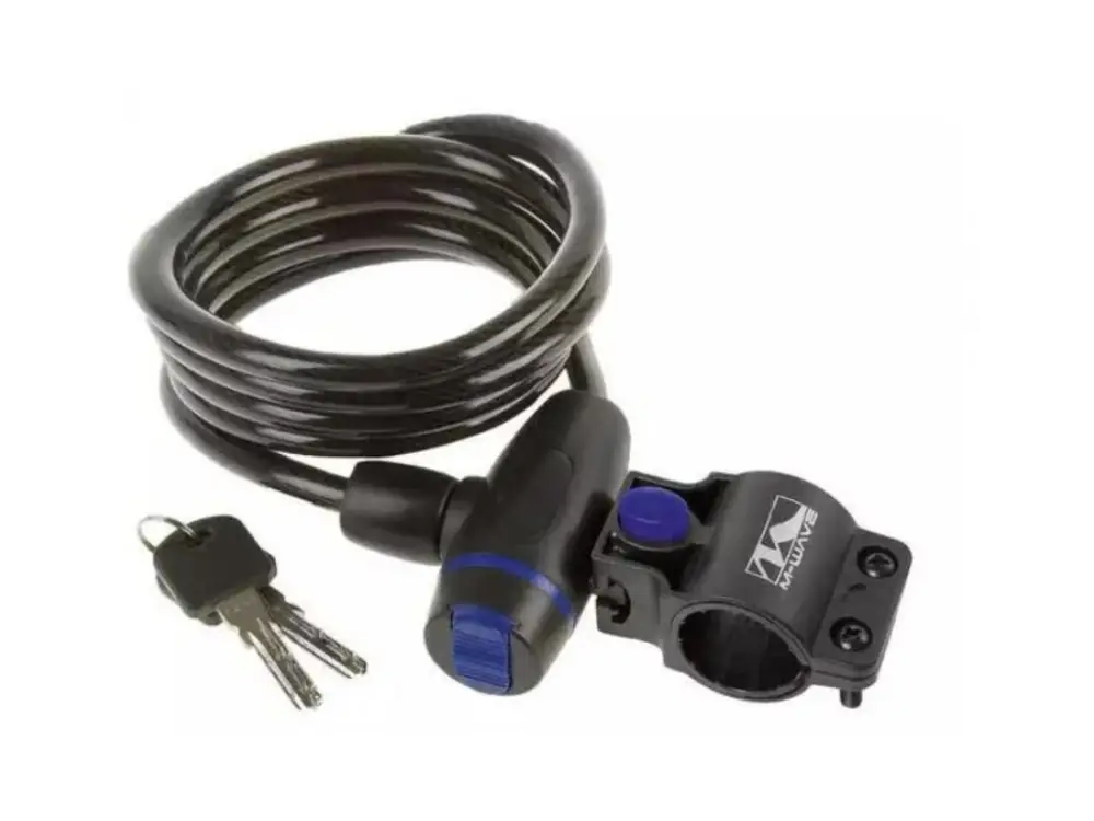 Zámek spirála M-WAVE 8x1500mm s Clip-on držákem na sedlovku , kouřový,2 klíče. Jen Po Omezenou Doba