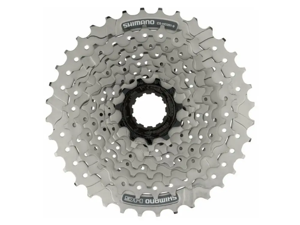 Levný 9-kazeta SHIMANO CS-HG201 11-34 zubů, stříbrná mat